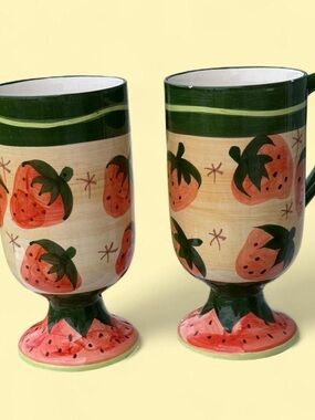 Milson and Louis Hand-Painted Strawberry Ceramic Mugs